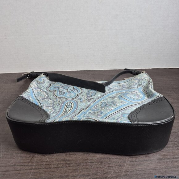 Coach Blue Paisley Shoulder Bag with Black Trim + Certificate of Authenticity - Picture 2 of 5